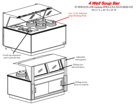 SW5637-AW-ISW4-S-CUSTOM-LED-VH Single Sided Soup Bar with Adjustable Sneezeguard